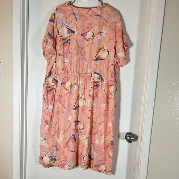 Womens Dress-NATURALS by D & CO Pink linen Blend W/Pockets midi Sz 2XP - Picture 2 of 10